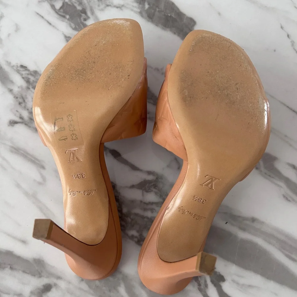 Louis Vuitton Tan Monogram Embossed Leather Slide Mules